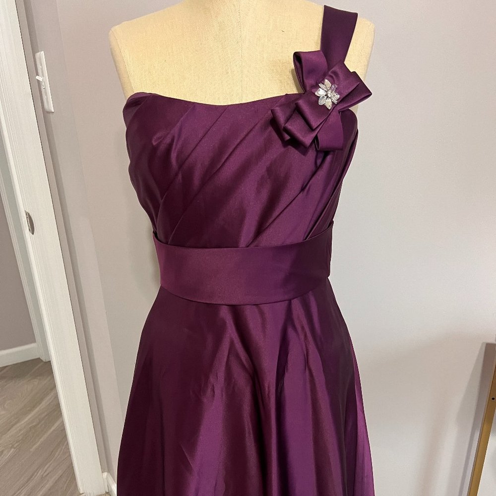 Allure Bridals Satin Purple Dress with Embellished Bow Detail